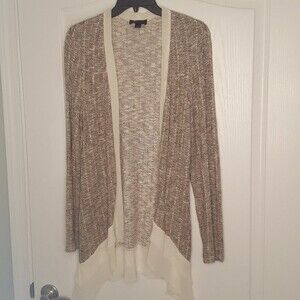 Lightweight Tan Beige Cream Loose Knit Open Front Sweater Cardigan
